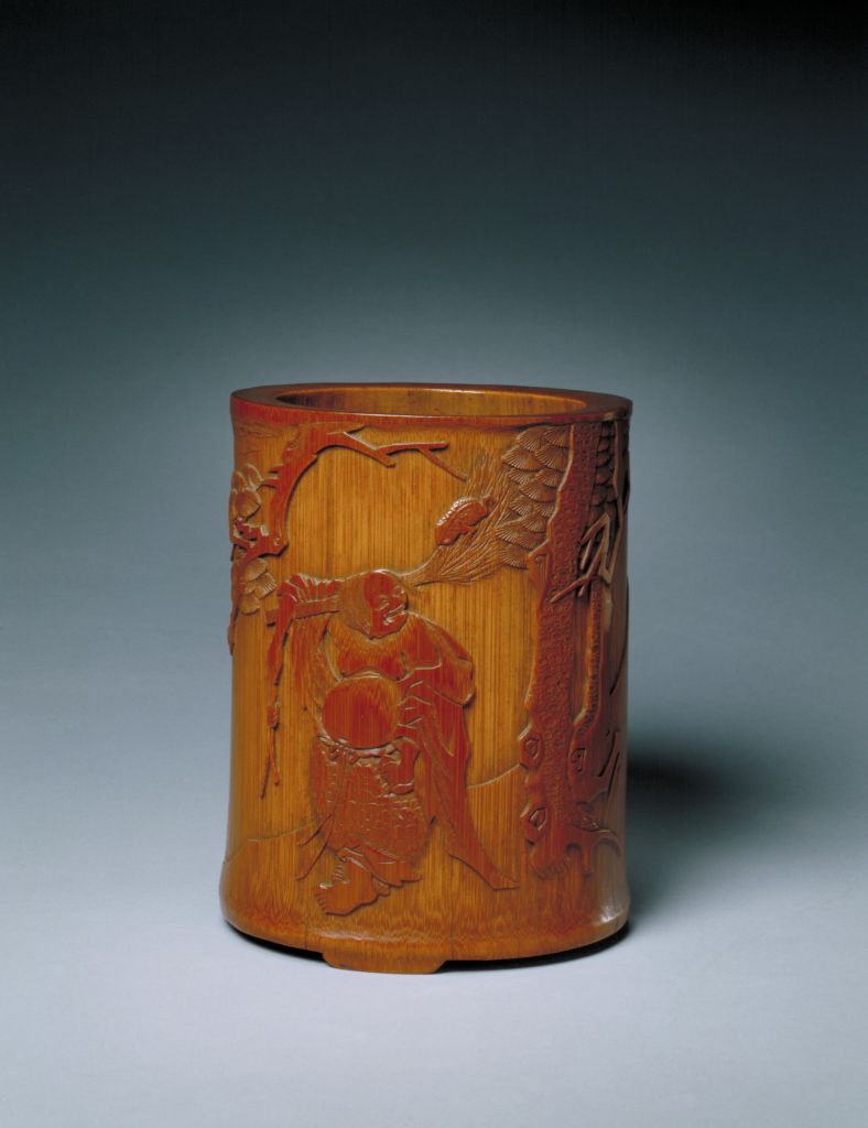 图片[1]-Wu Zhifan’s brush holder with bamboo carving, bangs and toads-China Archive